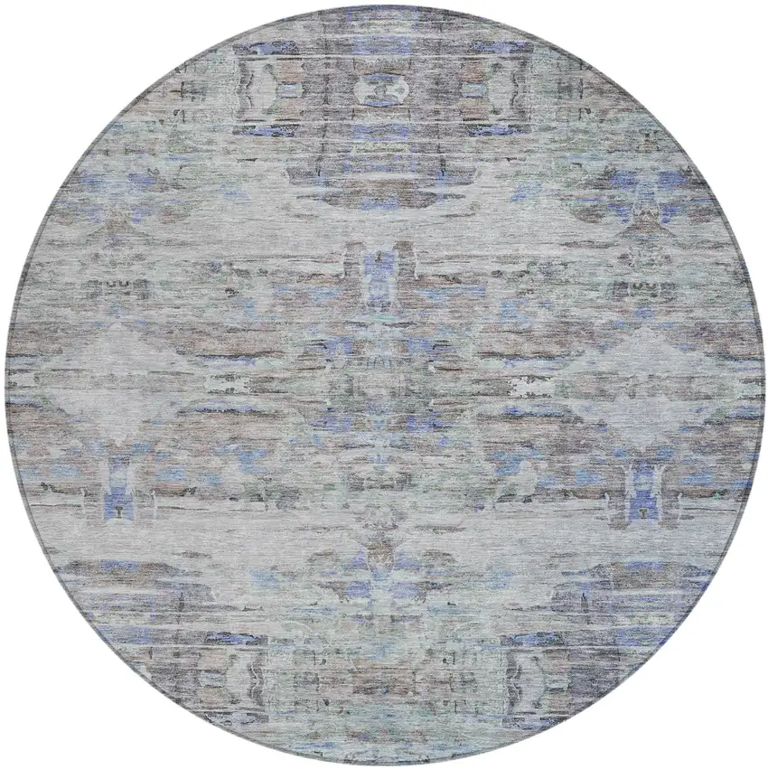 8' Taupe Blue And Green Round Abstract Washable Indoor Outdoor Area Rug Photo 2