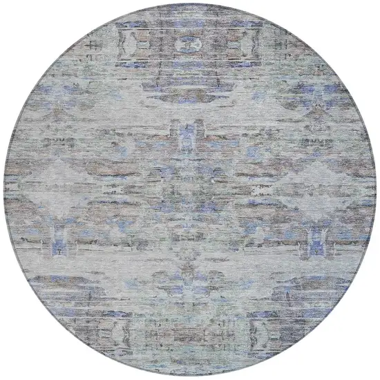 8' Taupe Blue And Green Round Abstract Washable Indoor Outdoor Area Rug Photo 7