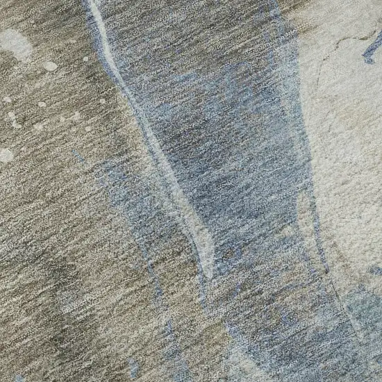 8' Taupe Blue And Ivory Abstract Washable Area Rug With UV Protection Photo 1