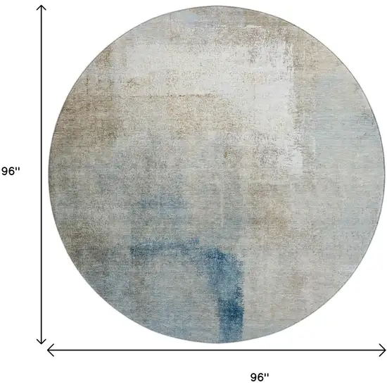 8' Taupe Blue And Ivory Abstract Washable Round Rug With UV Protection Photo 9