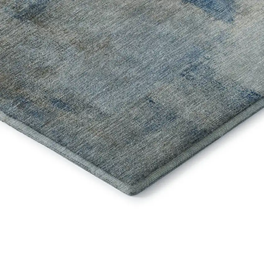 8' Taupe Blue And Ivory Abstract Washable Round Rug With UV Protection Photo 6