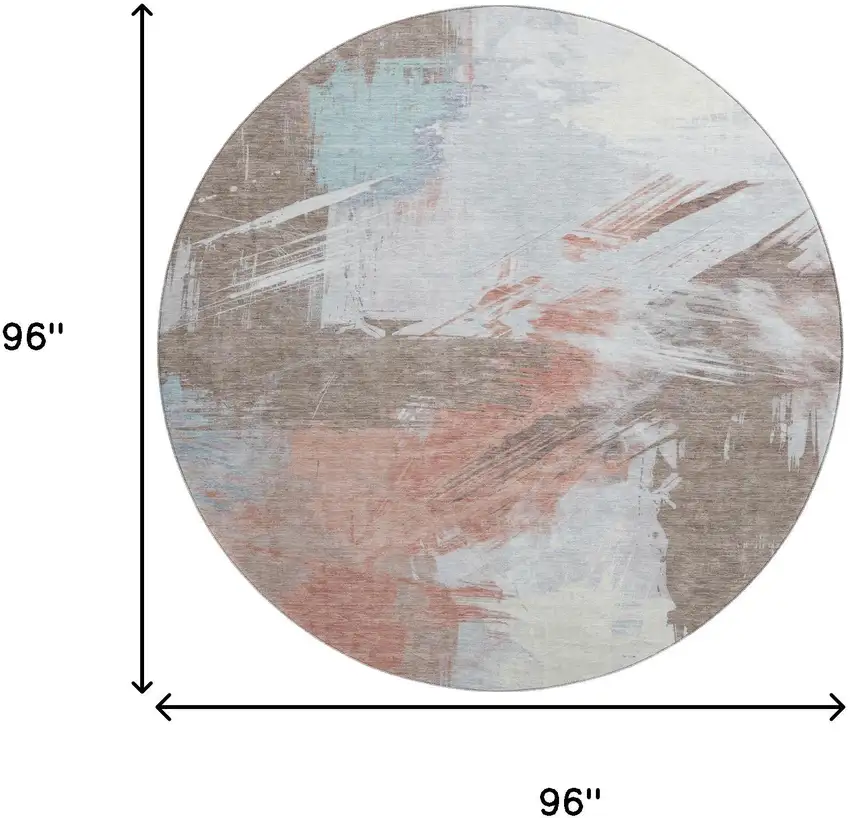 8' Taupe Blue And Ivory Abstract Washable Round Rug With UV Protection Photo 9