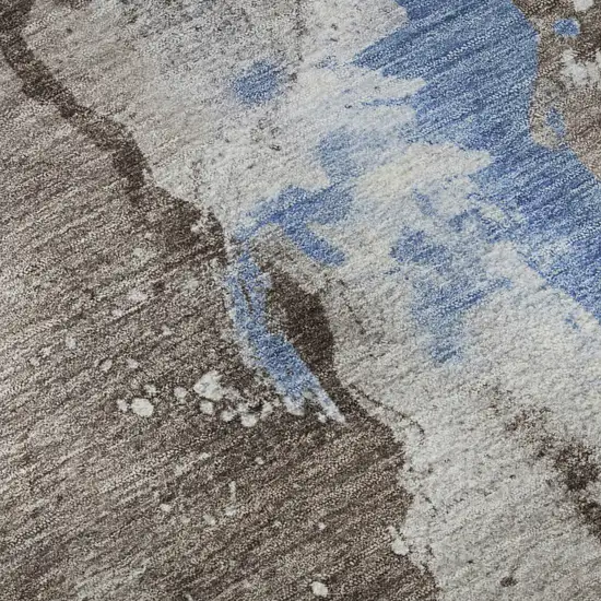 8' Taupe Blue And Ivory Abstract Washable Round Rug With UV Protection Photo 8