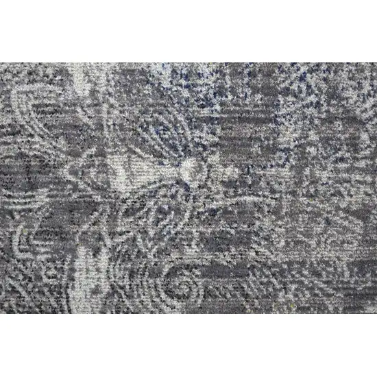 8' Taupe Blue And Ivory Round Abstract Power Loom Distressed Stain Resistant Area Rug Photo 5