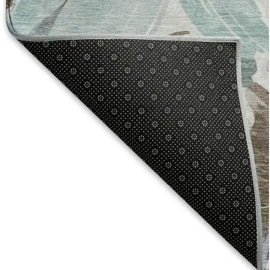 8' Taupe Blue And Lavender Floral Washable Area Rug With UV Protection Photo 6