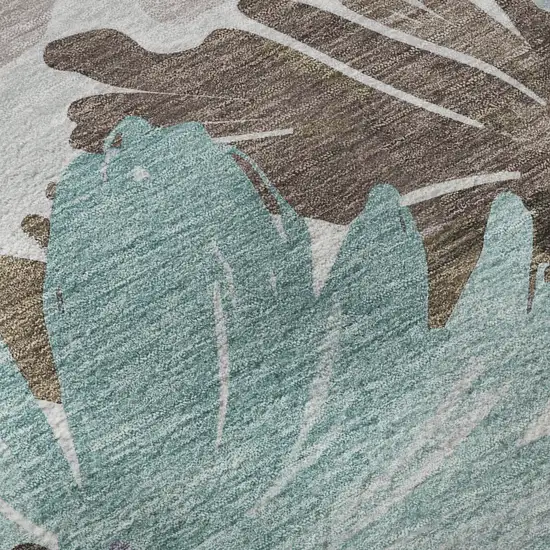 8' Taupe Blue And Lavender Floral Washable Area Rug With UV Protection Photo 9