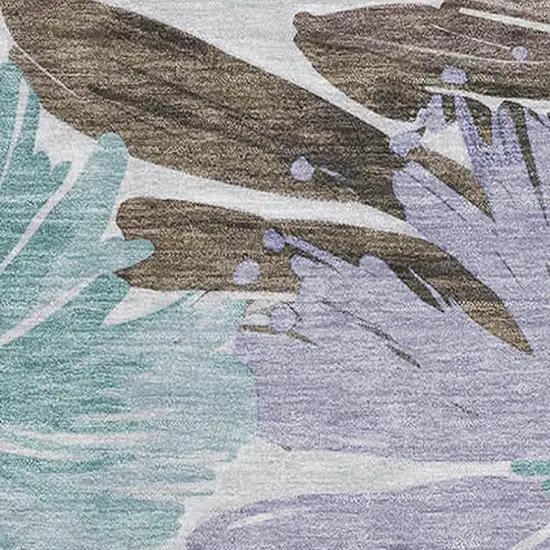 8' Taupe Blue And Lavender Floral Washable Area Rug With UV Protection Photo 2