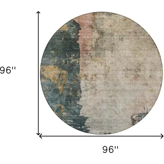 8' Taupe Blue And Lavender Round Abstract Washable Indoor Outdoor Area Rug Photo 3