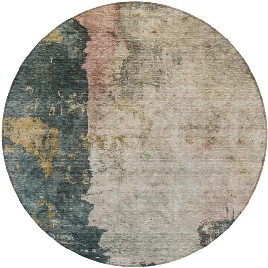 8' Taupe Blue And Lavender Round Abstract Washable Indoor Outdoor Area Rug Photo 2