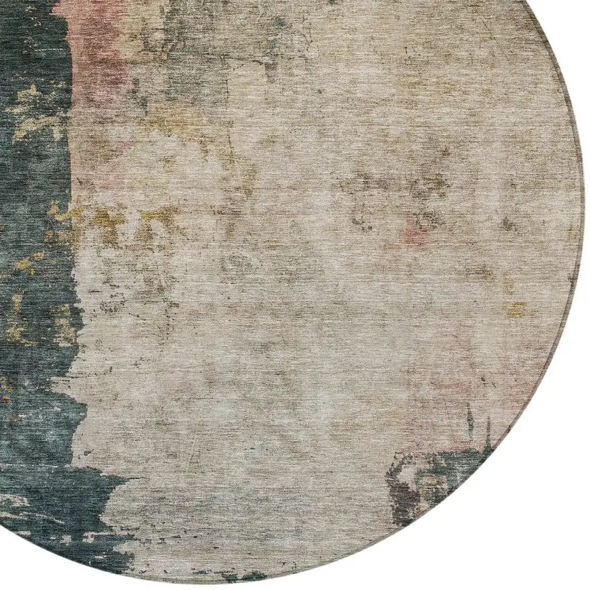 8' Taupe Blue And Lavender Round Abstract Washable Indoor Outdoor Area Rug Photo 4