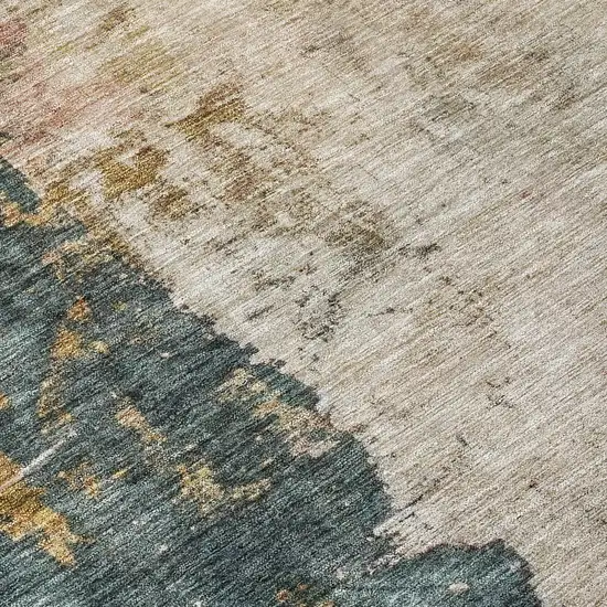 8' Taupe Blue And Lavender Round Abstract Washable Indoor Outdoor Area Rug Photo 8