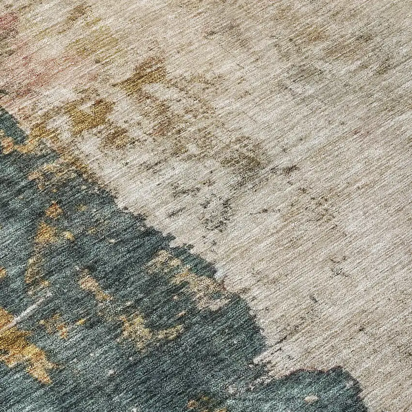 8' Taupe Blue And Lavender Round Abstract Washable Indoor Outdoor Area Rug Photo 8
