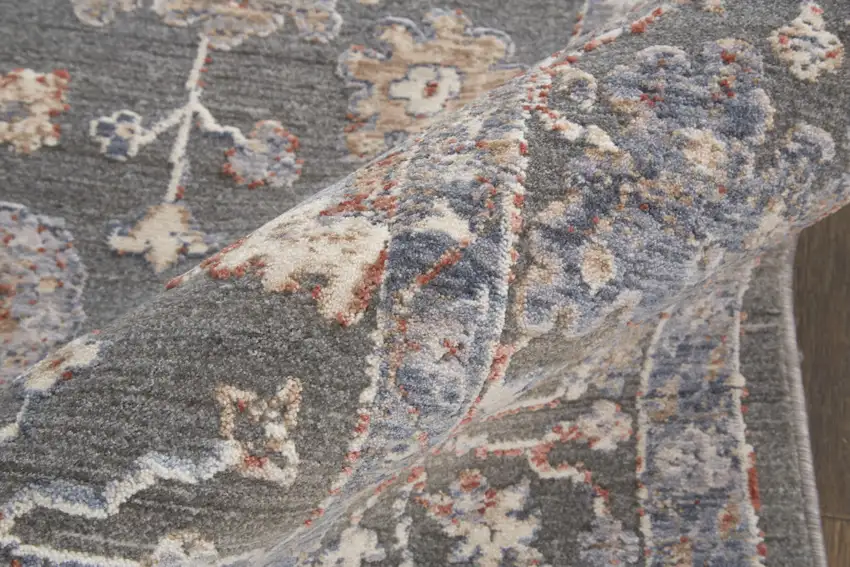6' Taupe Blue And Orange Round Floral Power Loom Area Rug Photo 4
