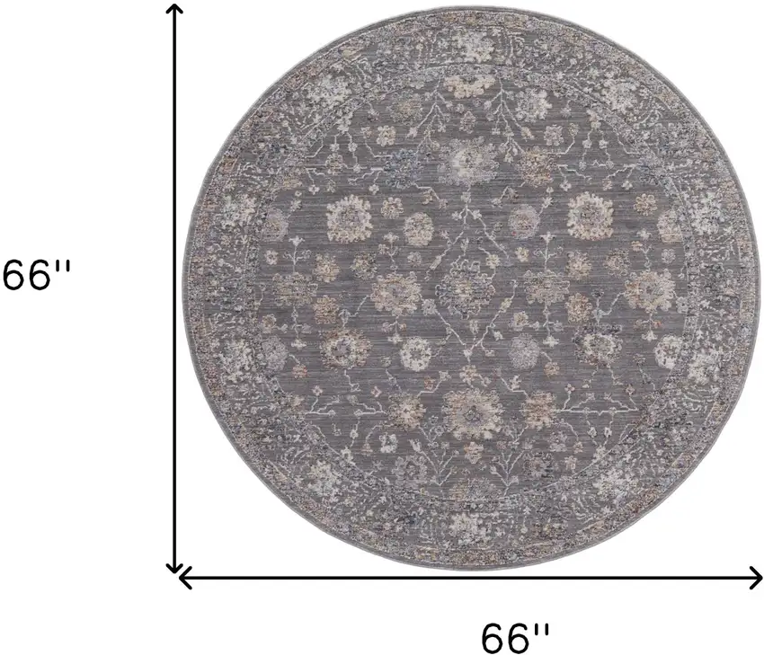 6' Taupe Blue And Orange Round Floral Power Loom Area Rug Photo 7
