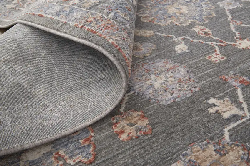 6' Taupe Blue And Orange Round Floral Power Loom Area Rug Photo 6