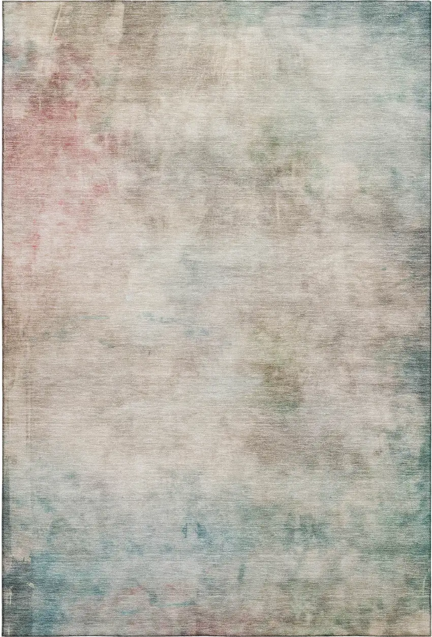 8' Taupe Blush And Teal Abstract Washable Area Rug With UV Protection Photo 1