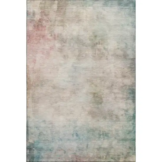 8' Taupe Blush And Teal Abstract Washable Area Rug With UV Protection Photo 1