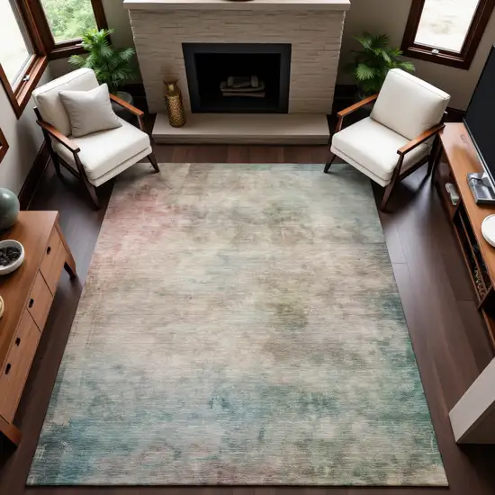8' Taupe Blush And Teal Abstract Washable Area Rug With UV Protection Photo 5