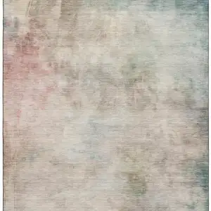 Photo of 8' Taupe Blush And Teal Abstract Washable Area Rug With UV Protection
