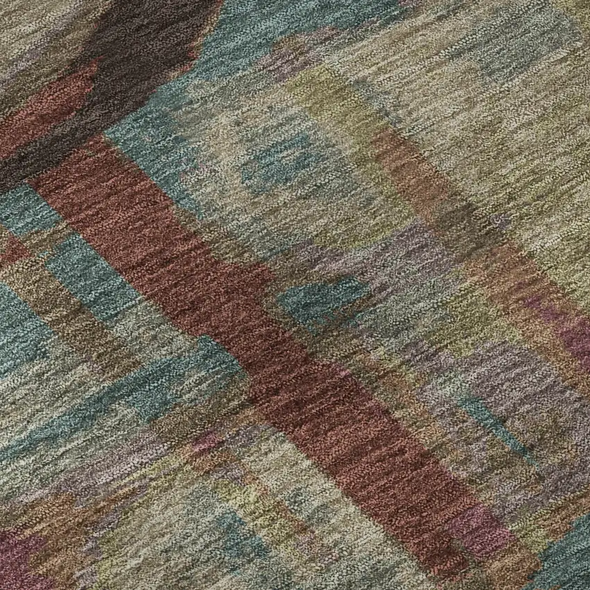 8' Taupe Blush And Teal Geometric Washable Round Rug With UV Protection Photo 9