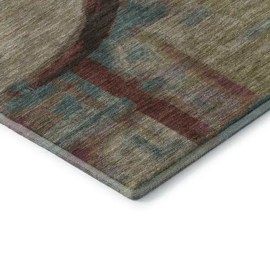 8' Taupe Blush And Teal Geometric Washable Round Rug With UV Protection Photo 7