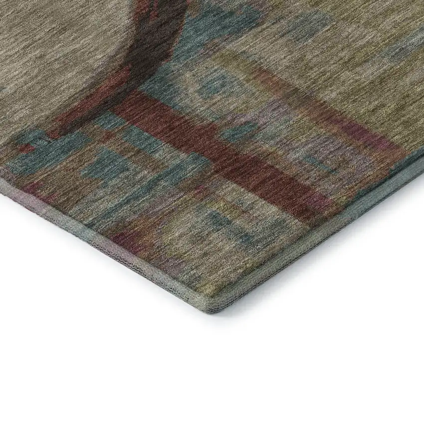 8' Taupe Blush And Teal Geometric Washable Round Rug With UV Protection Photo 7