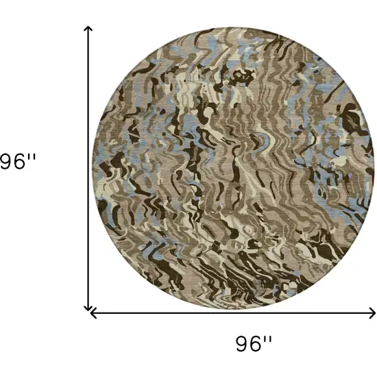 8' Taupe Brown And Beige Round Abstract Washable Indoor Outdoor Area Rug Photo 3
