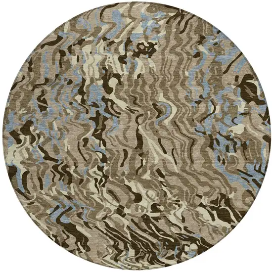 8' Taupe Brown And Beige Round Abstract Washable Indoor Outdoor Area Rug Photo 5