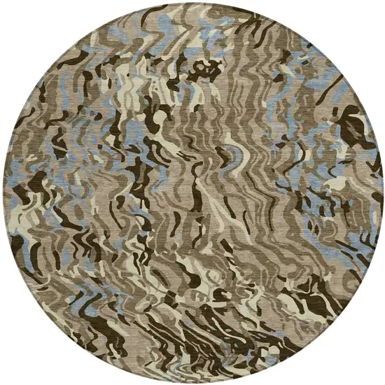 8' Taupe Brown And Beige Round Abstract Washable Indoor Outdoor Area Rug Photo 2