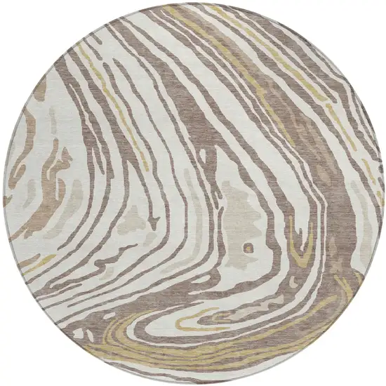 8' Taupe Brown And Beige Round Abstract Washable Indoor Outdoor Area Rug Photo 2