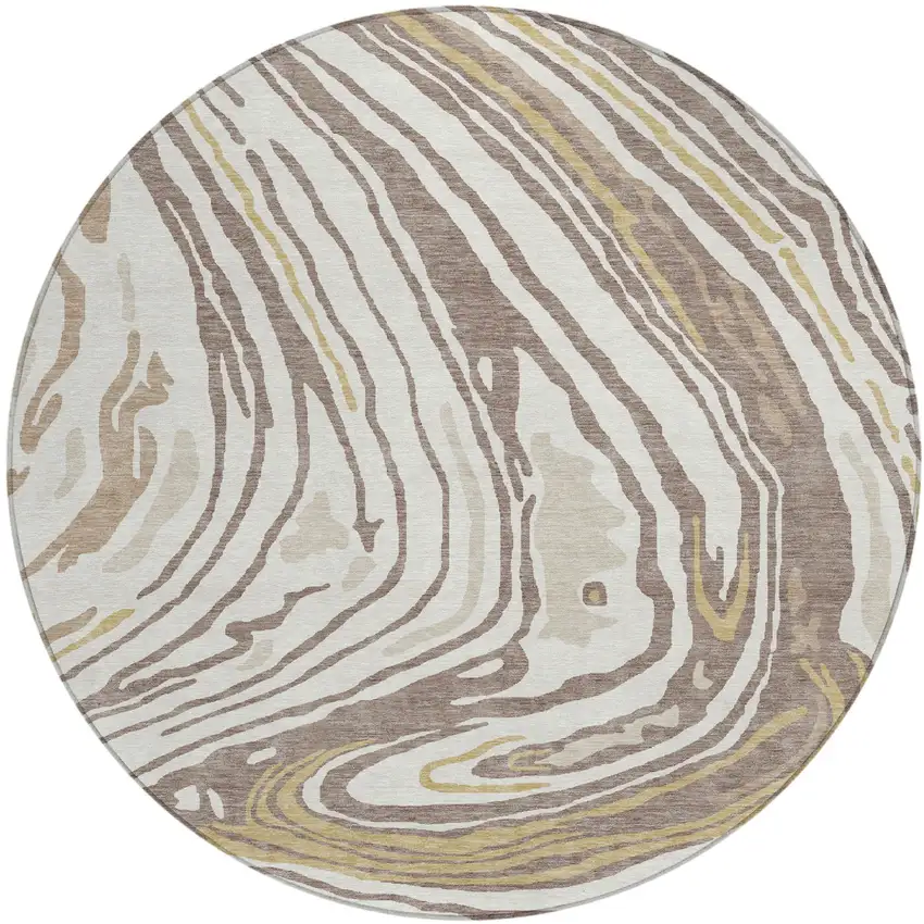 8' Taupe Brown And Beige Round Abstract Washable Indoor Outdoor Area Rug Photo 2