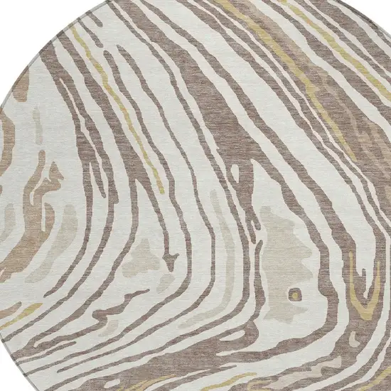 8' Taupe Brown And Beige Round Abstract Washable Indoor Outdoor Area Rug Photo 6