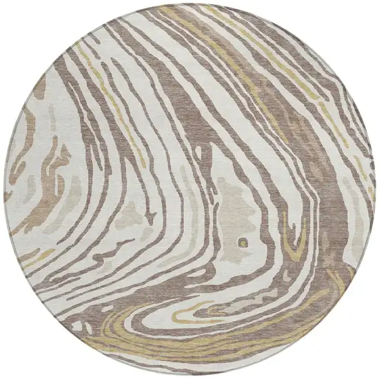 8' Taupe Brown And Beige Round Abstract Washable Indoor Outdoor Area Rug Photo 7
