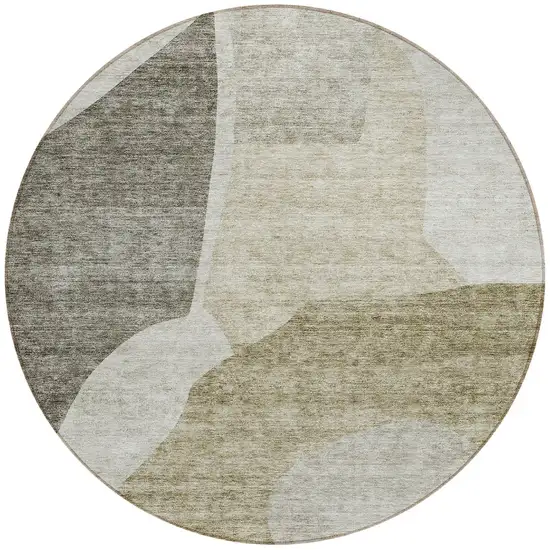 8' Taupe Brown And Beige Round Abstract Washable Indoor Outdoor Area Rug Photo 4