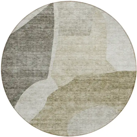 8' Taupe Brown And Beige Round Abstract Washable Indoor Outdoor Area Rug Photo 2
