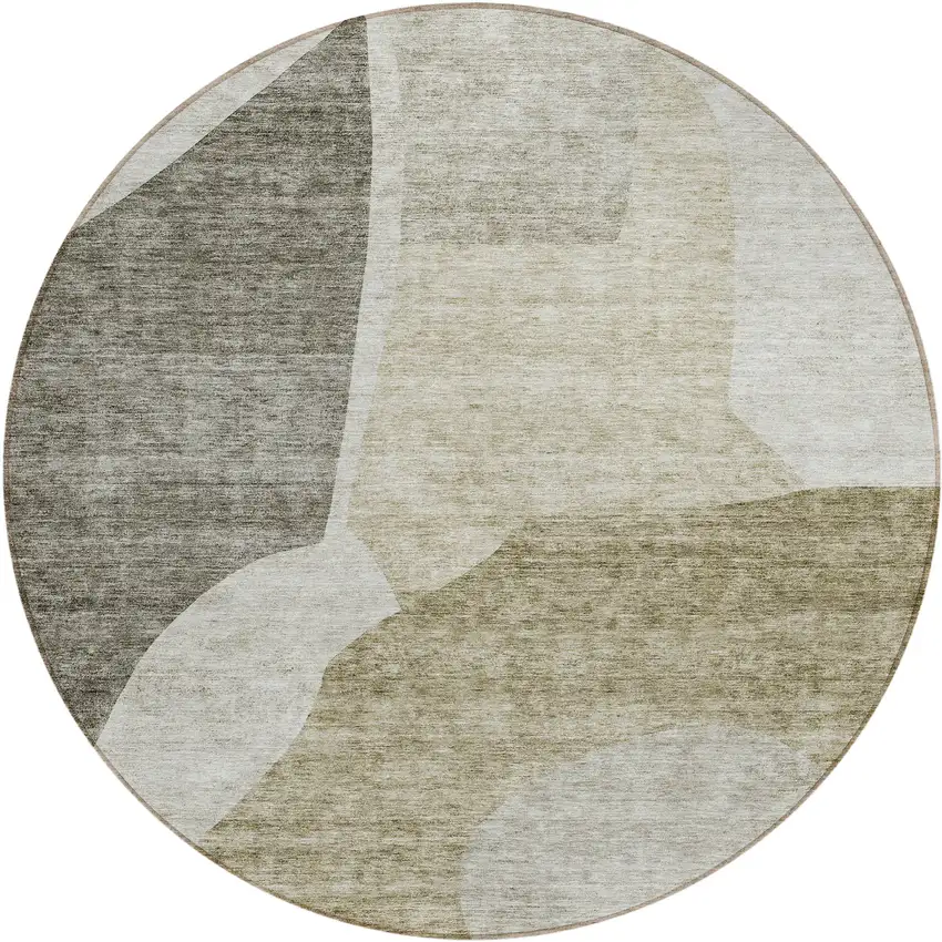 8' Taupe Brown And Beige Round Abstract Washable Indoor Outdoor Area Rug Photo 2