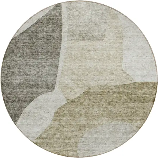 8' Taupe Brown And Beige Round Abstract Washable Indoor Outdoor Area Rug Photo 2