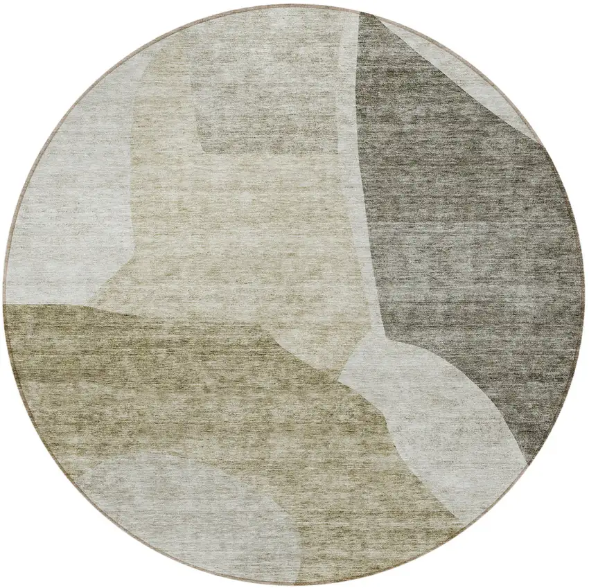 8' Taupe Brown And Beige Round Abstract Washable Indoor Outdoor Area Rug Photo 5