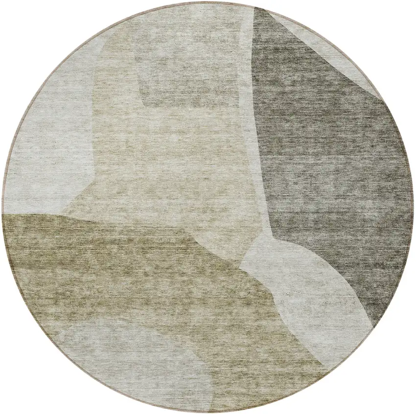 8' Taupe Brown And Beige Round Abstract Washable Indoor Outdoor Area Rug Photo 5