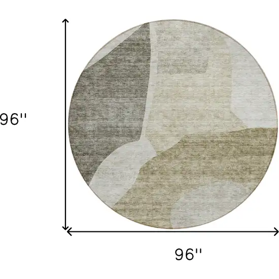 8' Taupe Brown And Beige Round Abstract Washable Indoor Outdoor Area Rug Photo 3