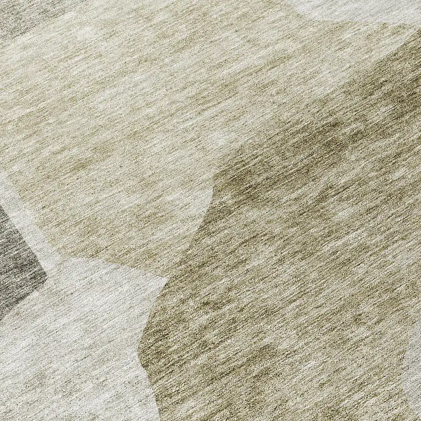 8' Taupe Brown And Beige Round Abstract Washable Indoor Outdoor Area Rug Photo 8