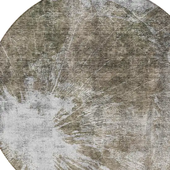 8' Taupe Brown And Beige Round Abstract Washable Indoor Outdoor Area Rug Photo 4