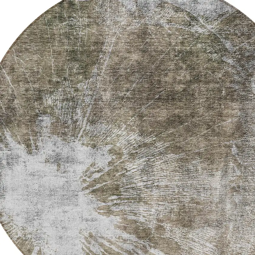 8' Taupe Brown And Beige Round Abstract Washable Indoor Outdoor Area Rug Photo 4