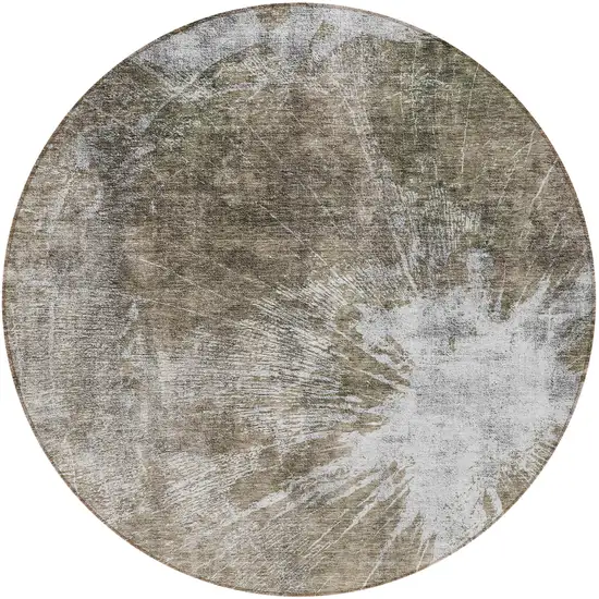 8' Taupe Brown And Beige Round Abstract Washable Indoor Outdoor Area Rug Photo 5