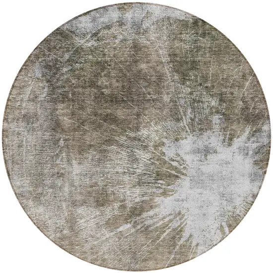 8' Taupe Brown And Beige Round Abstract Washable Indoor Outdoor Area Rug Photo 5