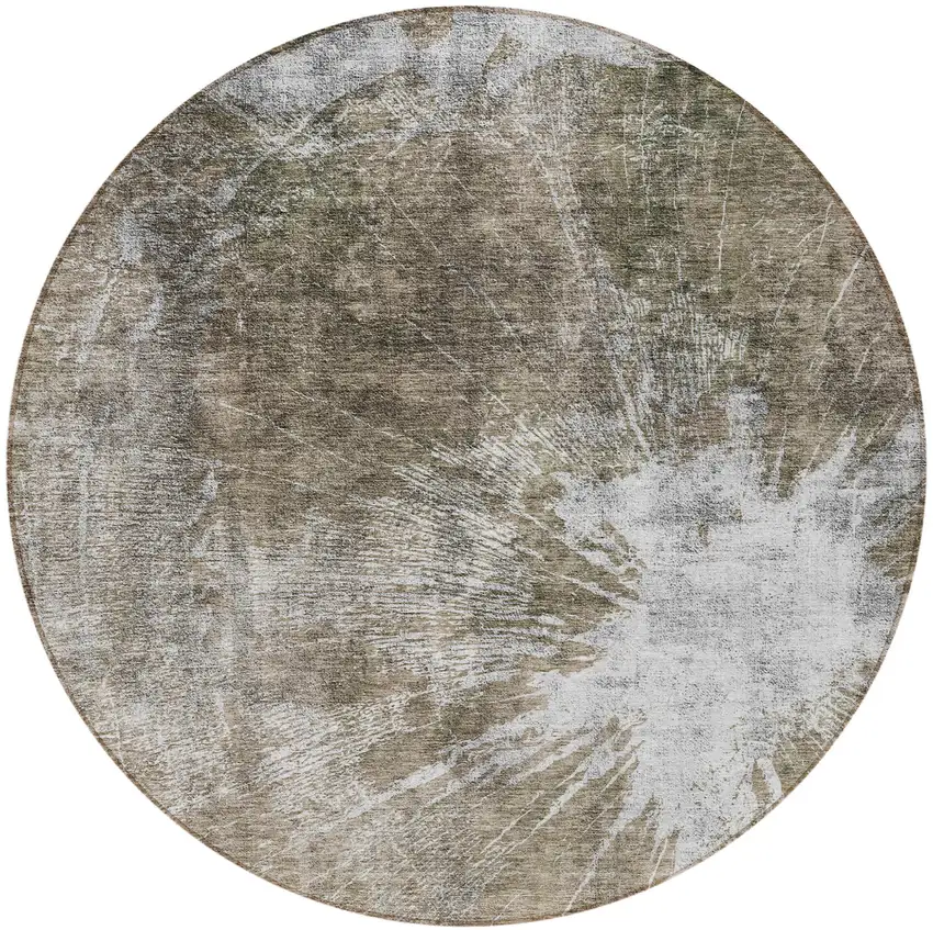 8' Taupe Brown And Beige Round Abstract Washable Indoor Outdoor Area Rug Photo 5