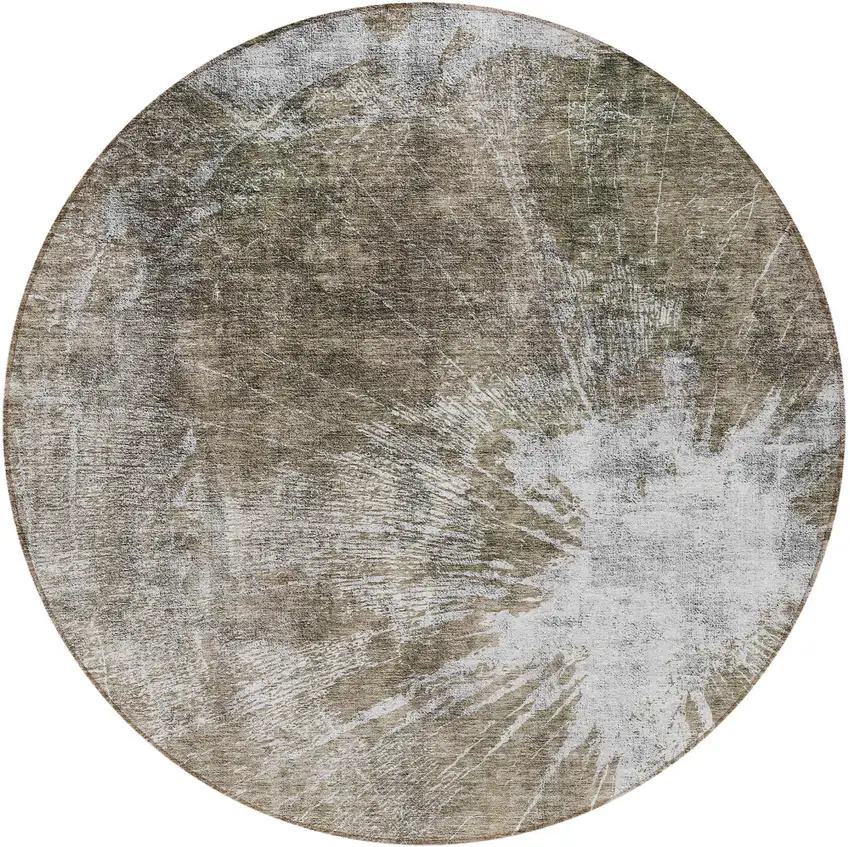 8' Taupe Brown And Beige Round Abstract Washable Indoor Outdoor Area Rug Photo 5
