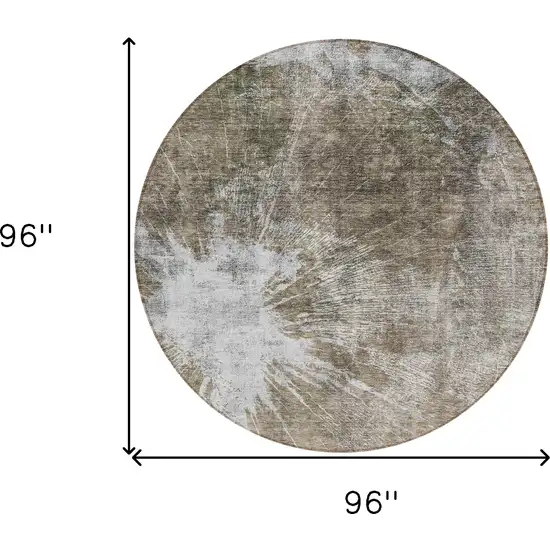 8' Taupe Brown And Beige Round Abstract Washable Indoor Outdoor Area Rug Photo 8