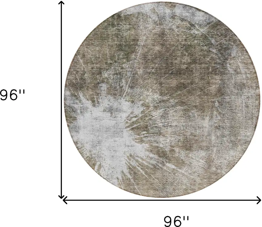 8' Taupe Brown And Beige Round Abstract Washable Indoor Outdoor Area Rug Photo 8