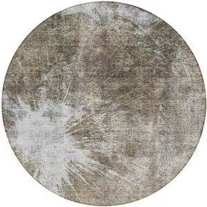 Photo of 8' Taupe Brown And Beige Round Abstract Washable Indoor Outdoor Area Rug